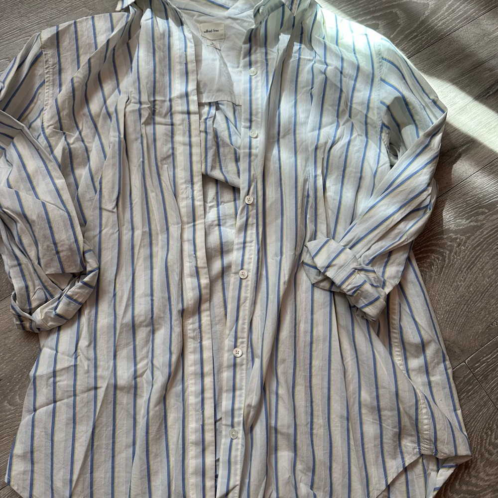 Wilfred White and Blue Striped Casual Shirt